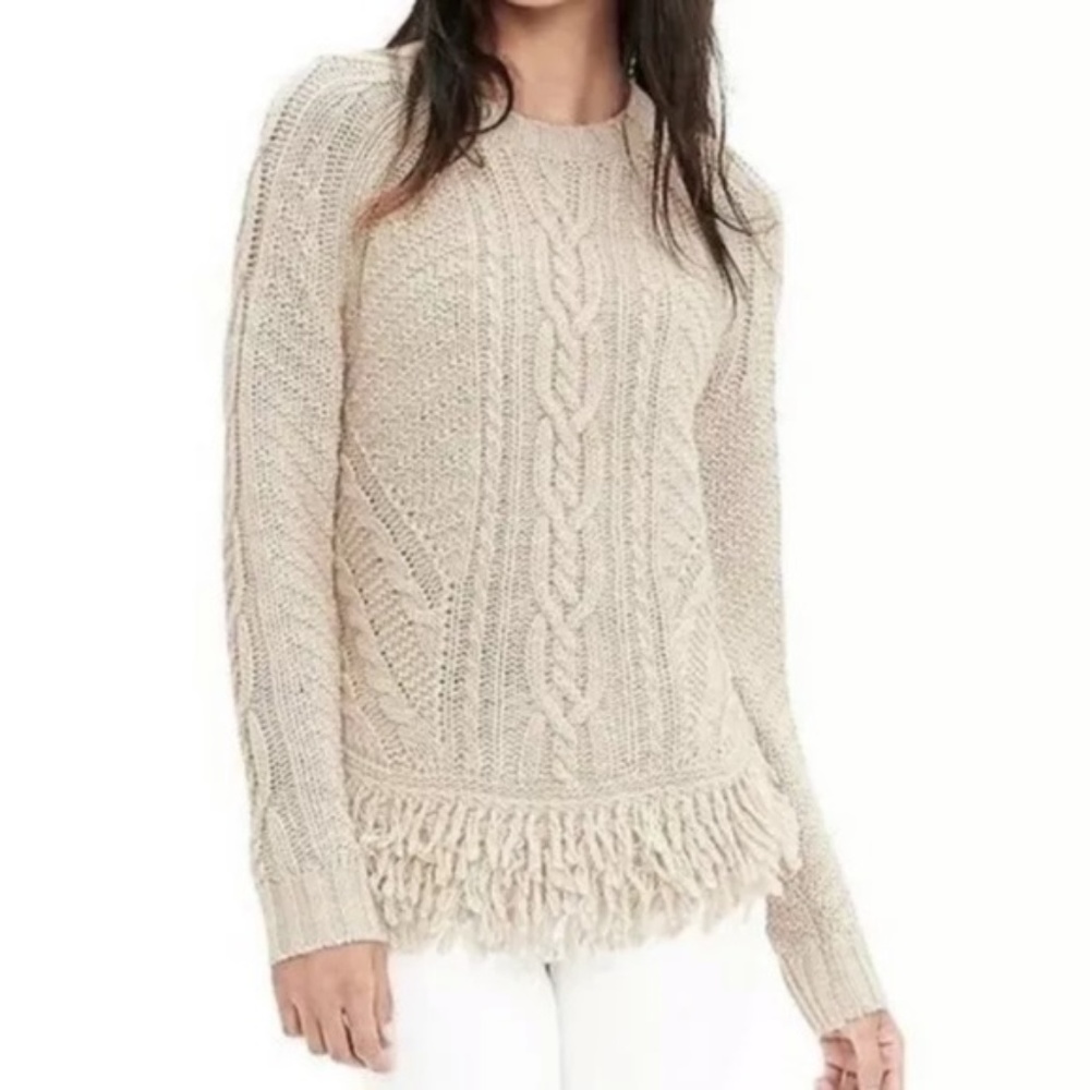 BANANA REPUBLIC Italian yarn cable fringe sweater - Picture 1 of 8